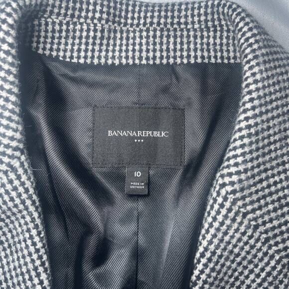BANANA REPUBLIC Women's 10 Black White Wool Blend Houndstooth Blazer Jacket Coat - Picture 2 of 12